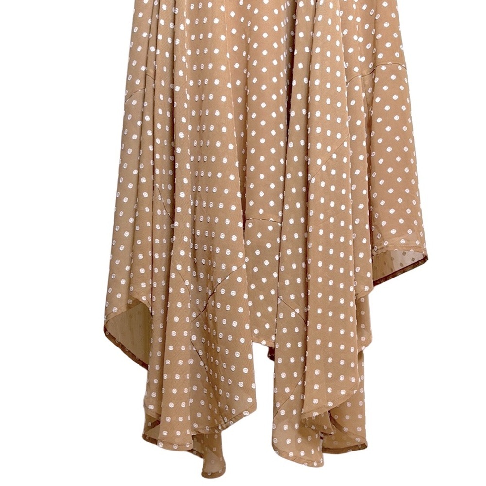 Calvin Klein Tan Polka Dot Belted Handkerchief Hem Midi Sleeveless Dress Size 14 - Picture 6 of 17
